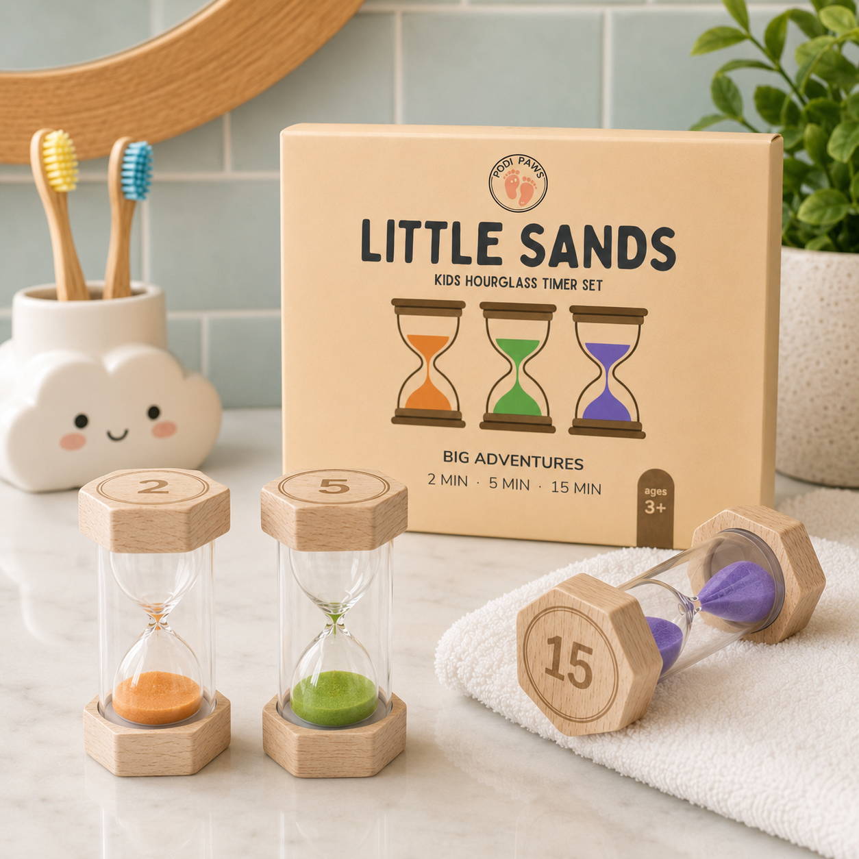 Little Sands Visual Timers Big Adventures 2 minute 5 minute 15 minute - kids routines kids transitions calm parenting tools tips hacks time management independence confidence screen-free silent montessori inspired