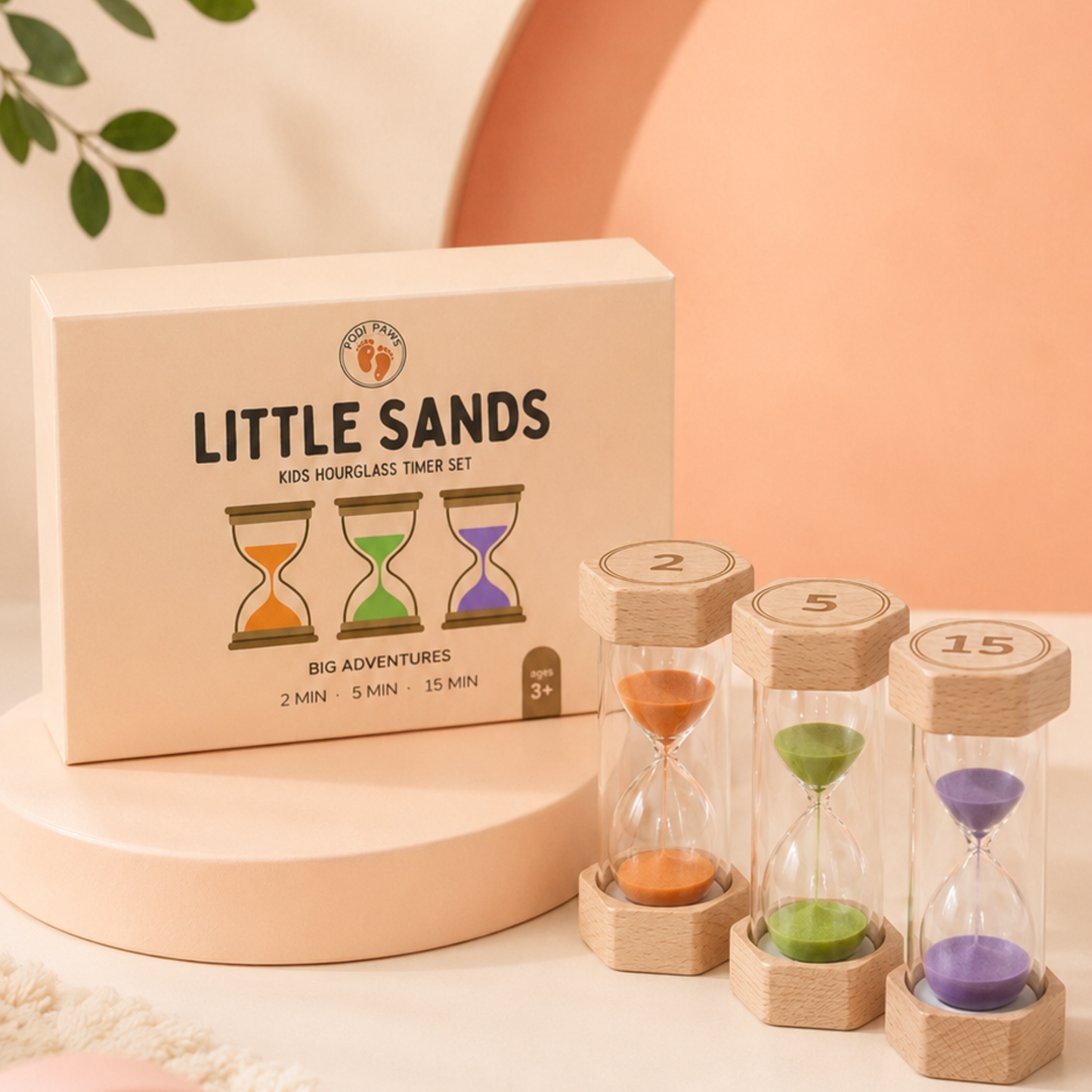 Little Sands Visual Timers Big Adventures 2 minute 5 minute 15 minute - kids routines kids transitions calm parenting tools tips hacks time management independence confidence screen-free silent montessori inspired