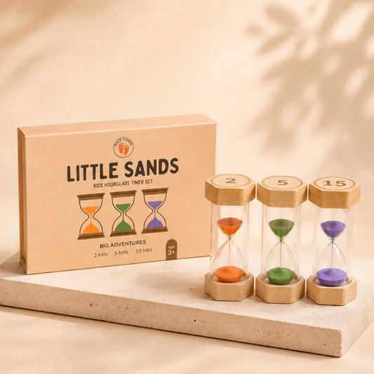 Little Sands Visual Timers Big Adventures 2 minute 5 minute 15 minute - kids routines kids transitions calm parenting tools tips hacks time management independence confidence screen-free silent montessori inspired