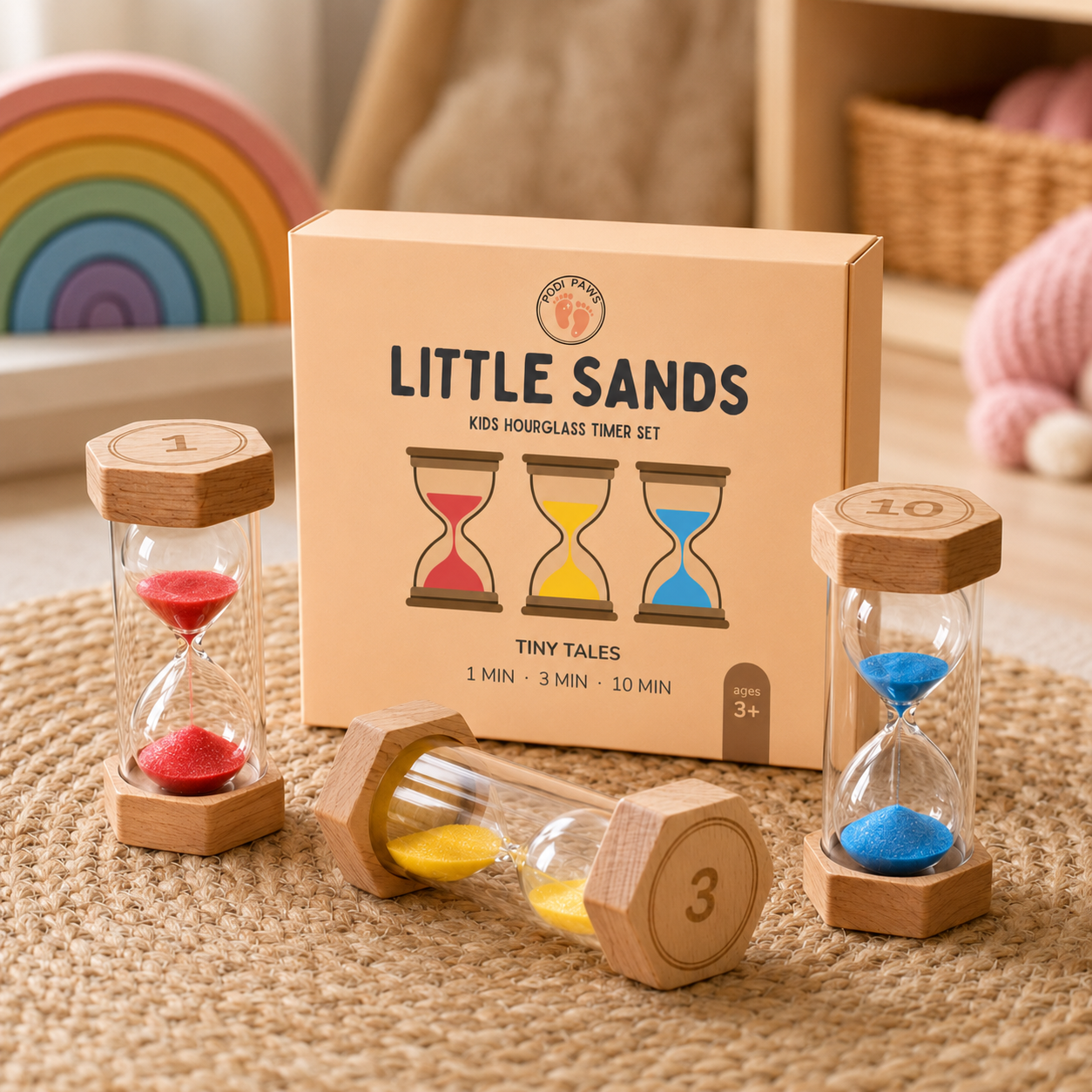 Little Sands Visual Timers Tiny Tales 1 minute 3 minute 10 minute - kids routines kids transitions calm parenting tools tips hacks time management independence confidence screen-free silent montessori inspired