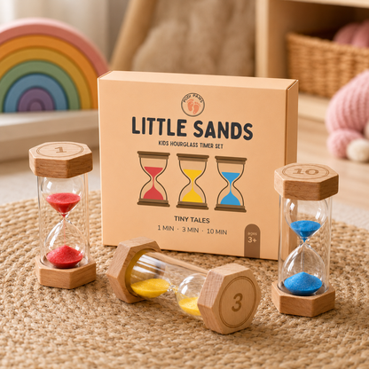 Little Sands Visual Timers Tiny Tales 1 minute 3 minute 10 minute - kids routines kids transitions calm parenting tools tips hacks time management independence confidence screen-free silent montessori inspired